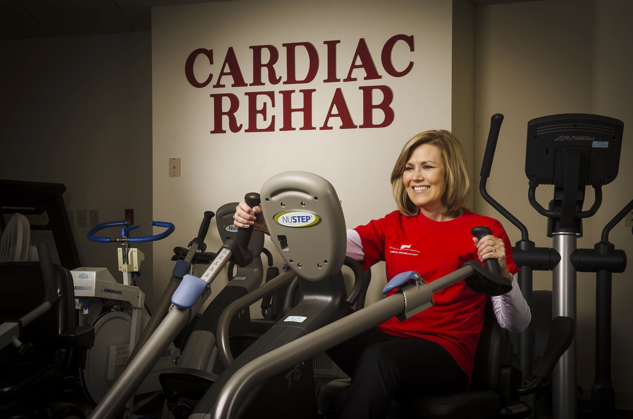 Linda Scheidt exercises in Cardiac Rehab at Columbus Regional Hospital