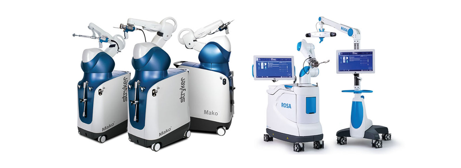 Mako and Stryker robotic orthopedic surgery devices for total knee replacement and robotic hip surgery.