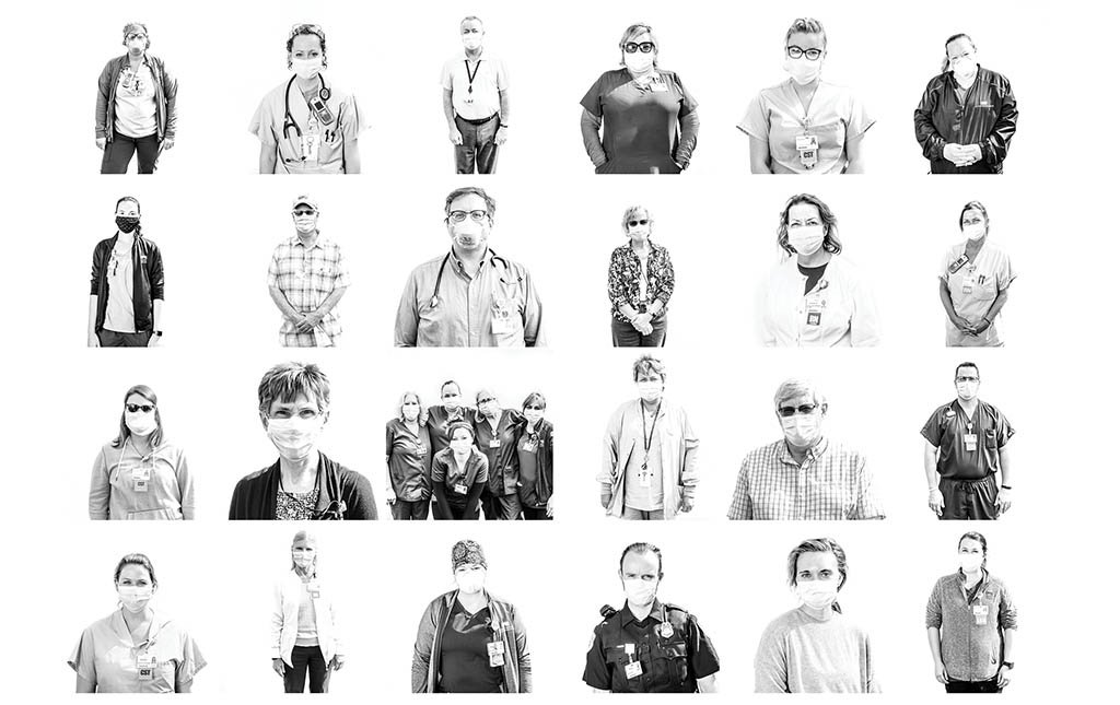 hideme_healthcare-heroes Collage of Columbus Regional Hospital workers wearing masks