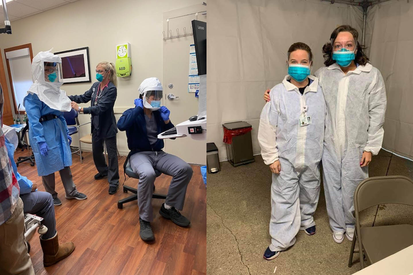 Respiratory Clinic staff-comb Providers wearing PPE for COVID-19 testing.