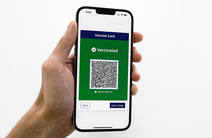 vaccination-card Hand holding smartphone showing Vaccine Card QR code